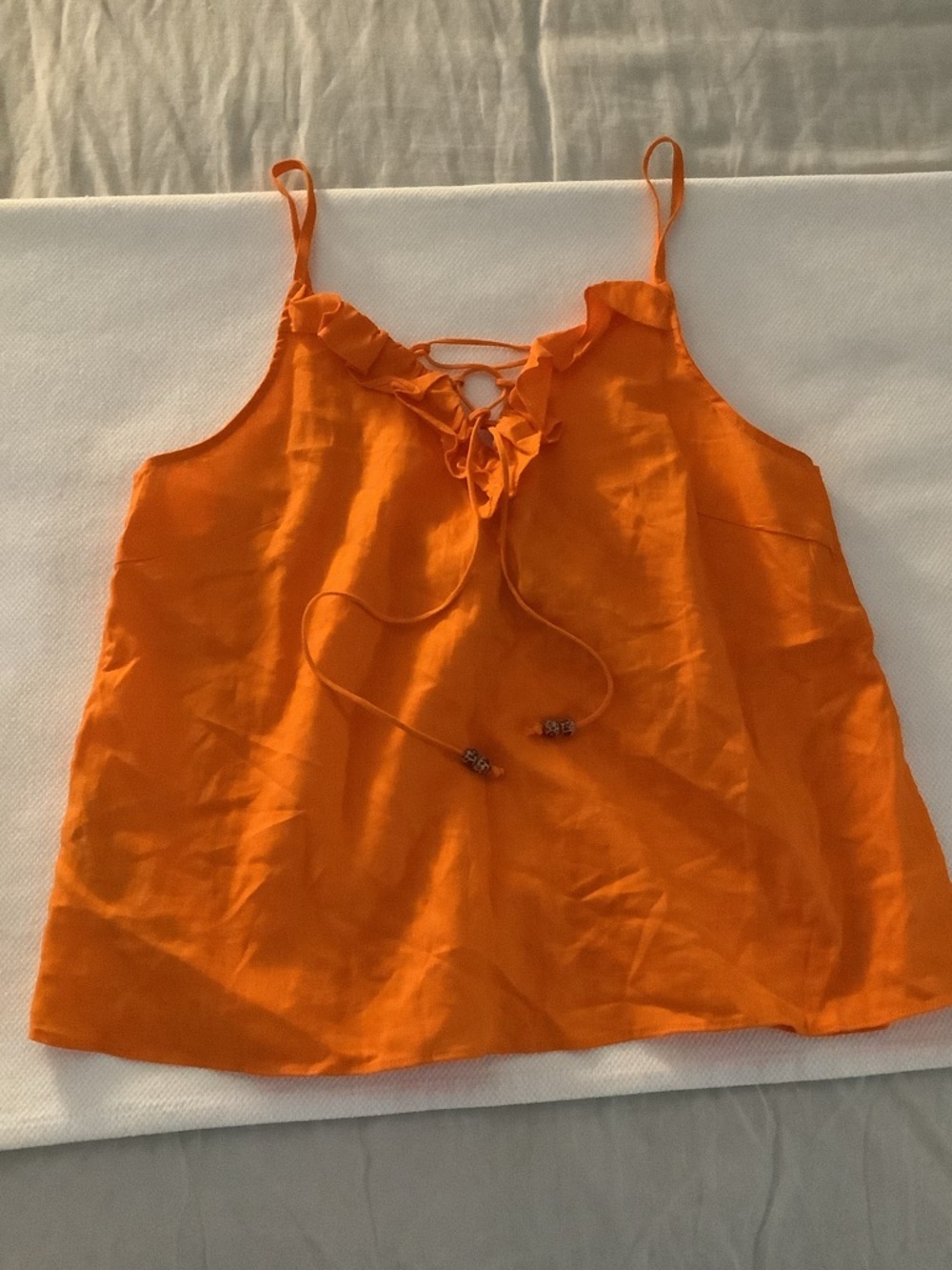 Mango Orange Linen Blend Ruffle Camisole